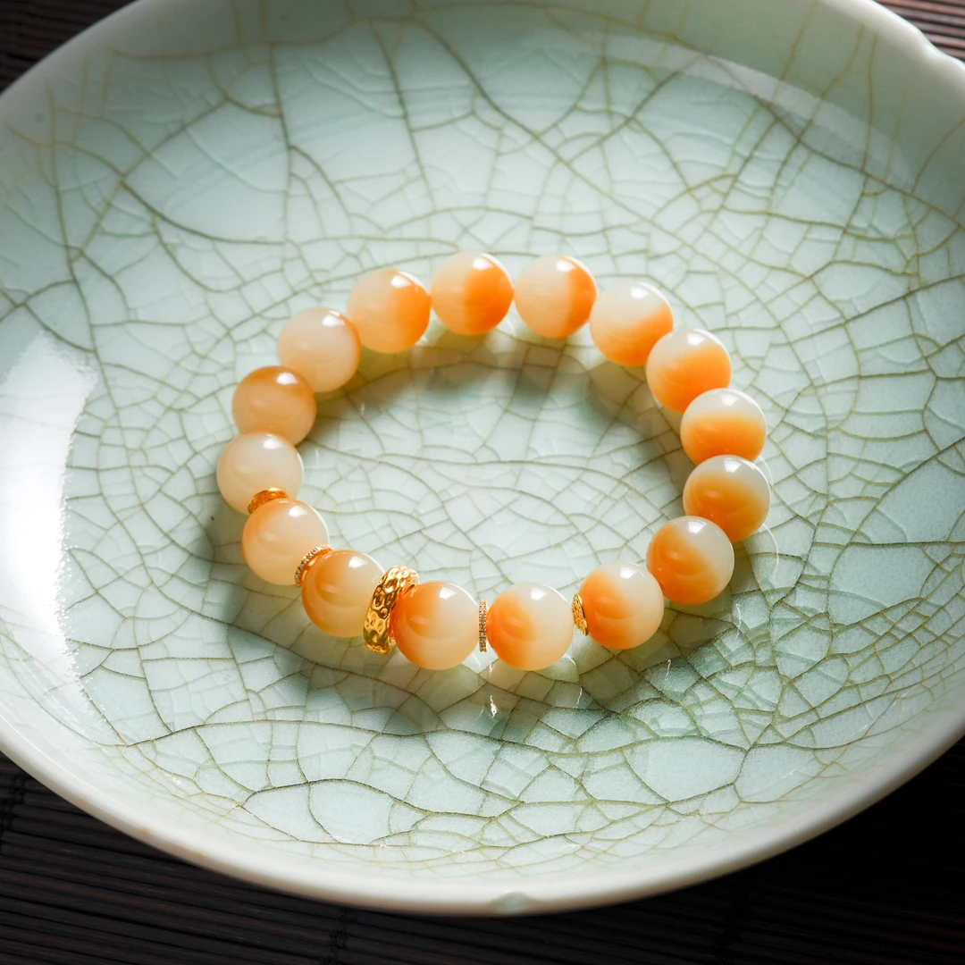 『博姐臻选』·玉山河丨和田玉老糖白18K金传世级手串约12mm+*S6399