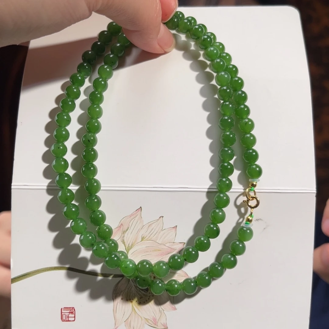 和田玉银S925镶嵌颈饰加拿大北极玉碧玉微矿6mm550