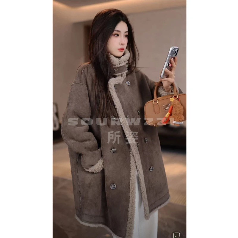 SOURWZZI/所姿新款双面穿反绒面时尚休闲女士羊毛外套SZ-25569