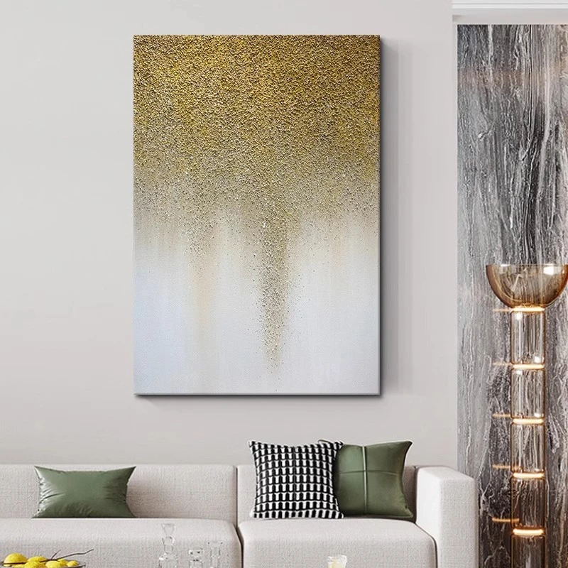 FLD.纯手绘油画《金沙》轻奢风格挂画现代简约装饰画玄关竖幅壁画