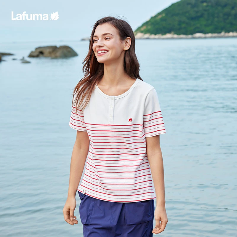 LAFUMA乐飞叶户外25夏季吸湿速干短袖T恤女运动条纹上衣LFTS5BS69