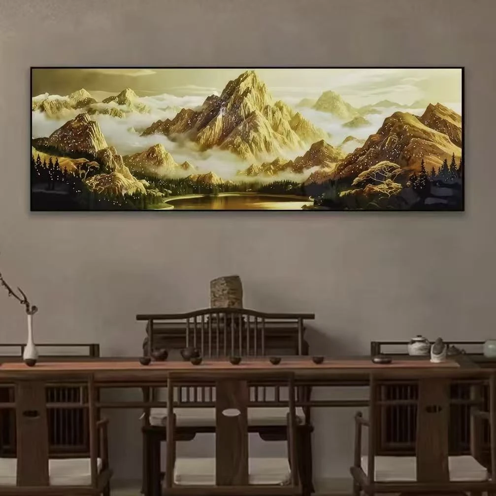 2026新款横版【金山聚宝盆】晶瓷画晶瓷镶钻画装饰画