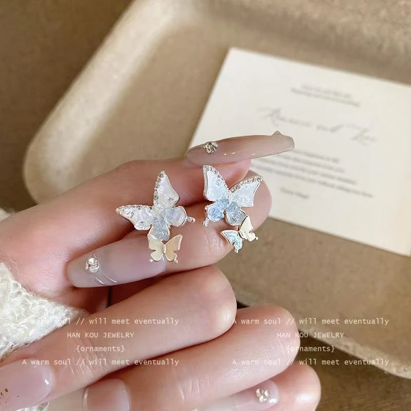 铜合金耳饰 115蓝色女日韩少女风耳钉耳饰小众仙气复古设计感