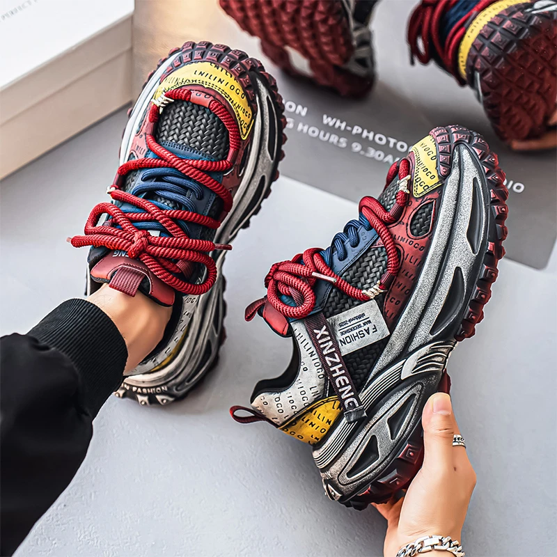 男鞋2025秋季潮流擦色做旧复古厚底老爹鞋时尚增高百搭男生潮鞋男