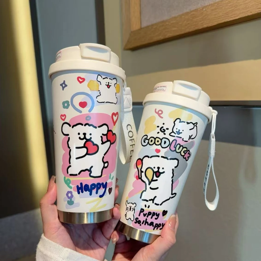网红爆款高颜值简约轻奢创意卡通不锈钢陶瓷内胆直饮双饮保温杯
