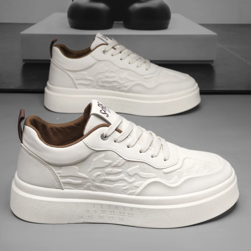 小白鞋男款春夏季透气厚底休闲板鞋百搭白色男士增高浮雕高端潮鞋