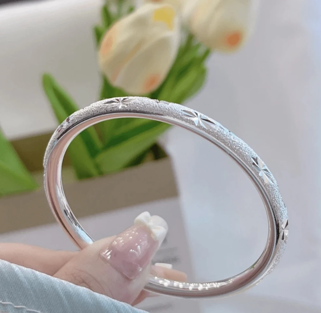 足银手镯 足银手镯999满天星手镯女纯银实心闭口镯经典百搭手环