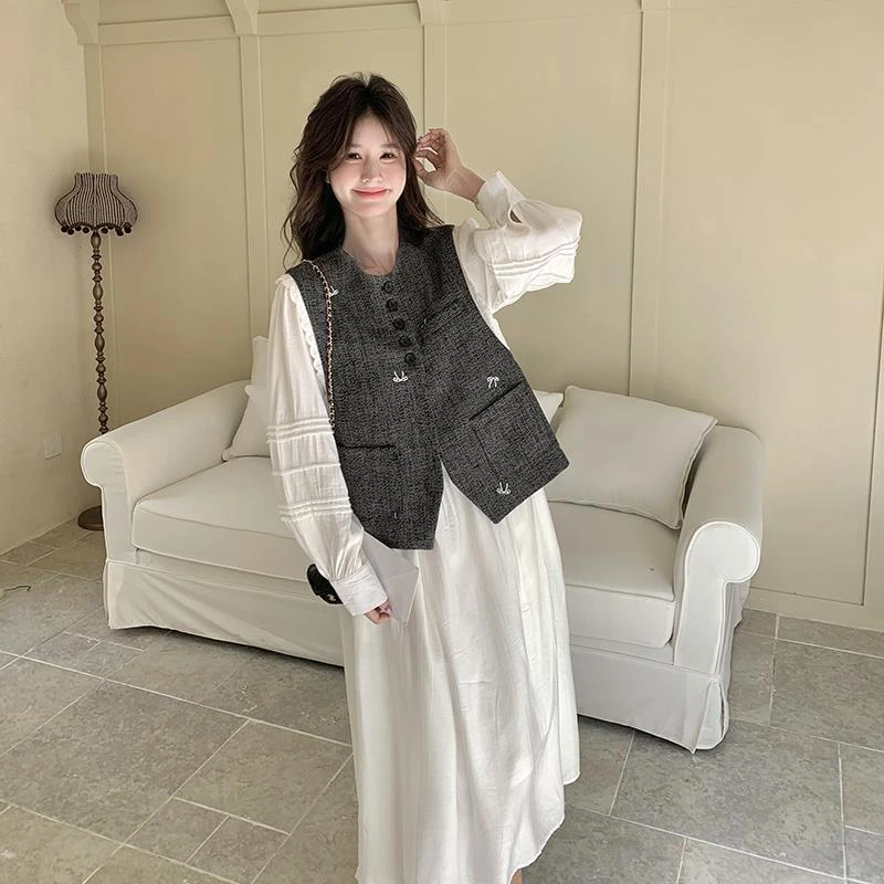 DUCURNO蝴蝶刺绣马甲套装女秋季2025新款法式温柔风气质独特长裙