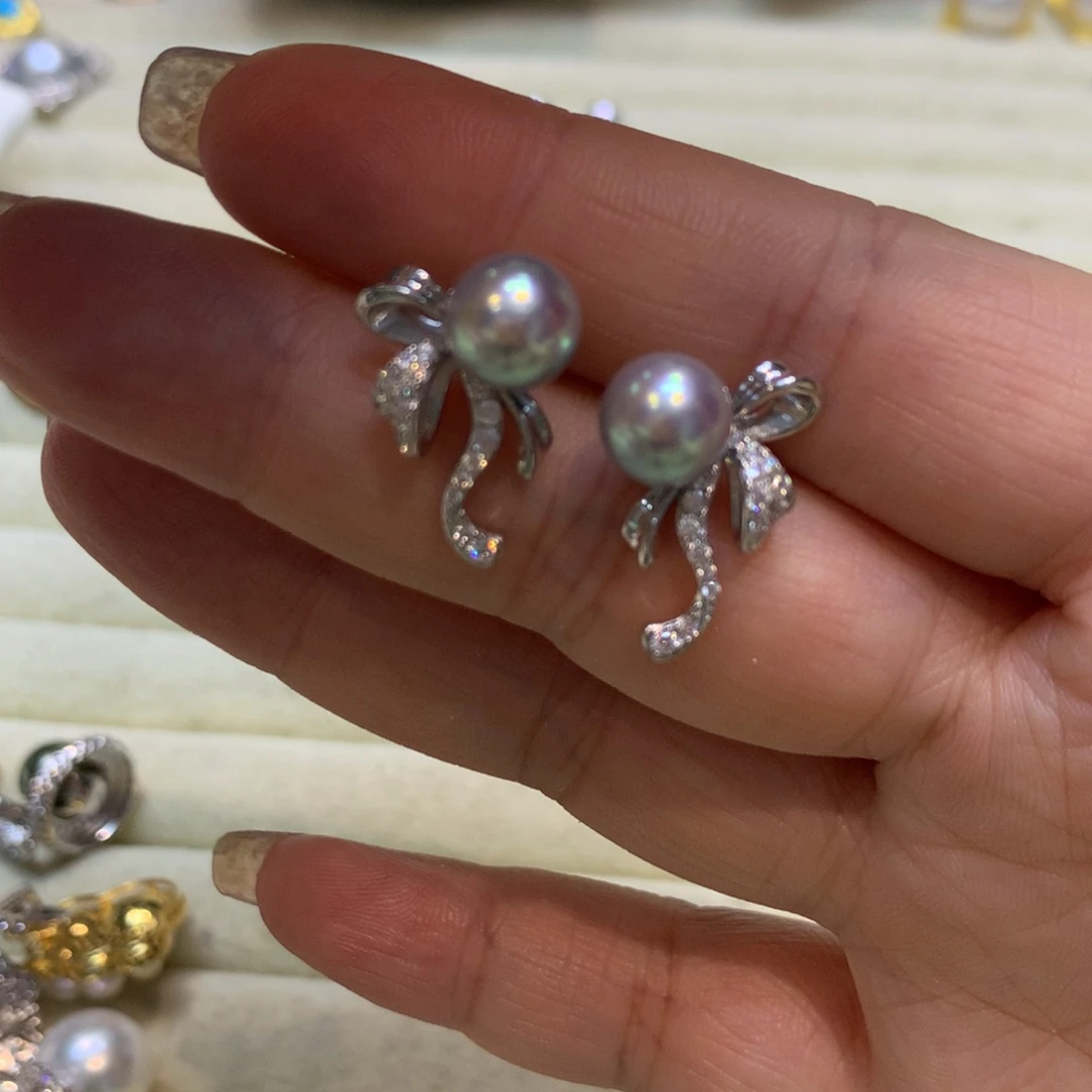 银S925镶嵌海水珍珠耳饰