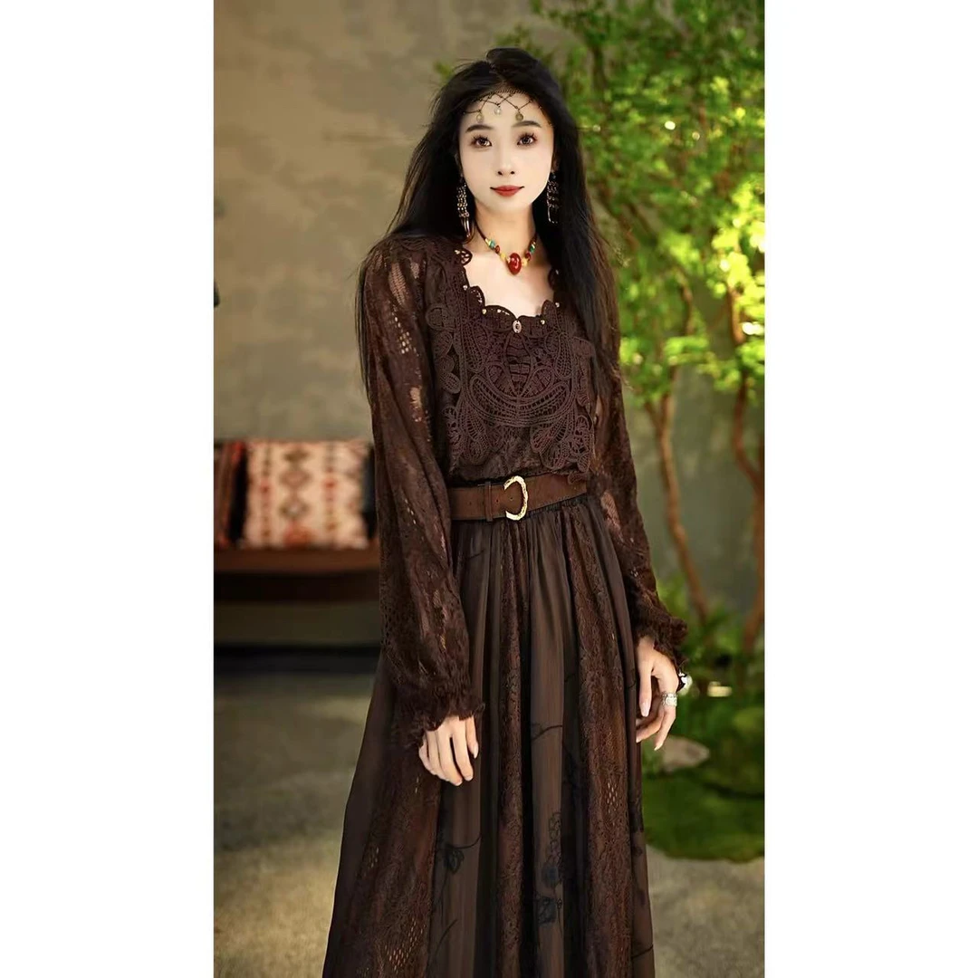 【陶子】植物染蕾丝手工钩花百搭上衣（四季款）复古女装上衣305019