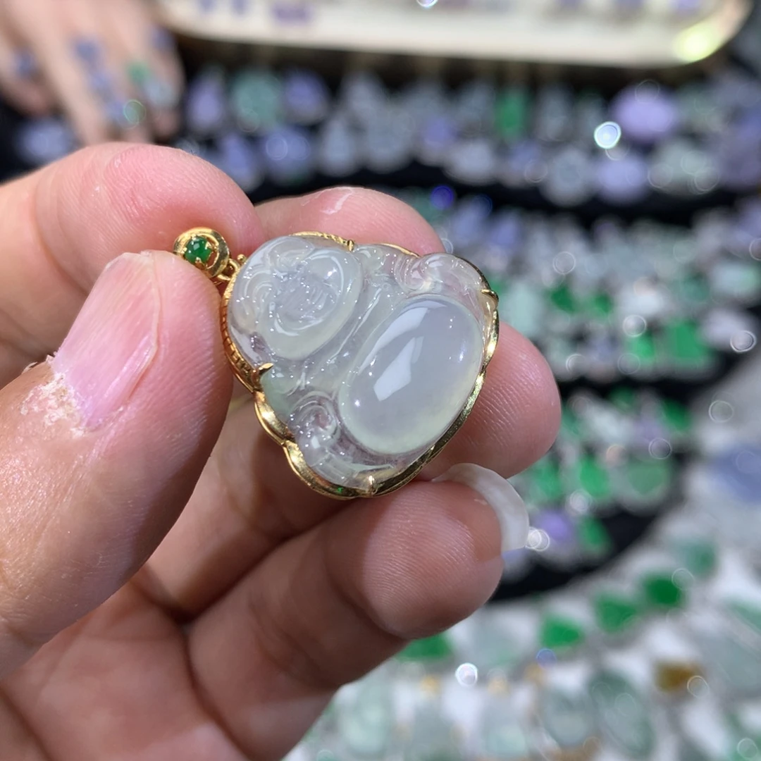 翡翠18K金镶嵌吊坠(不含链)