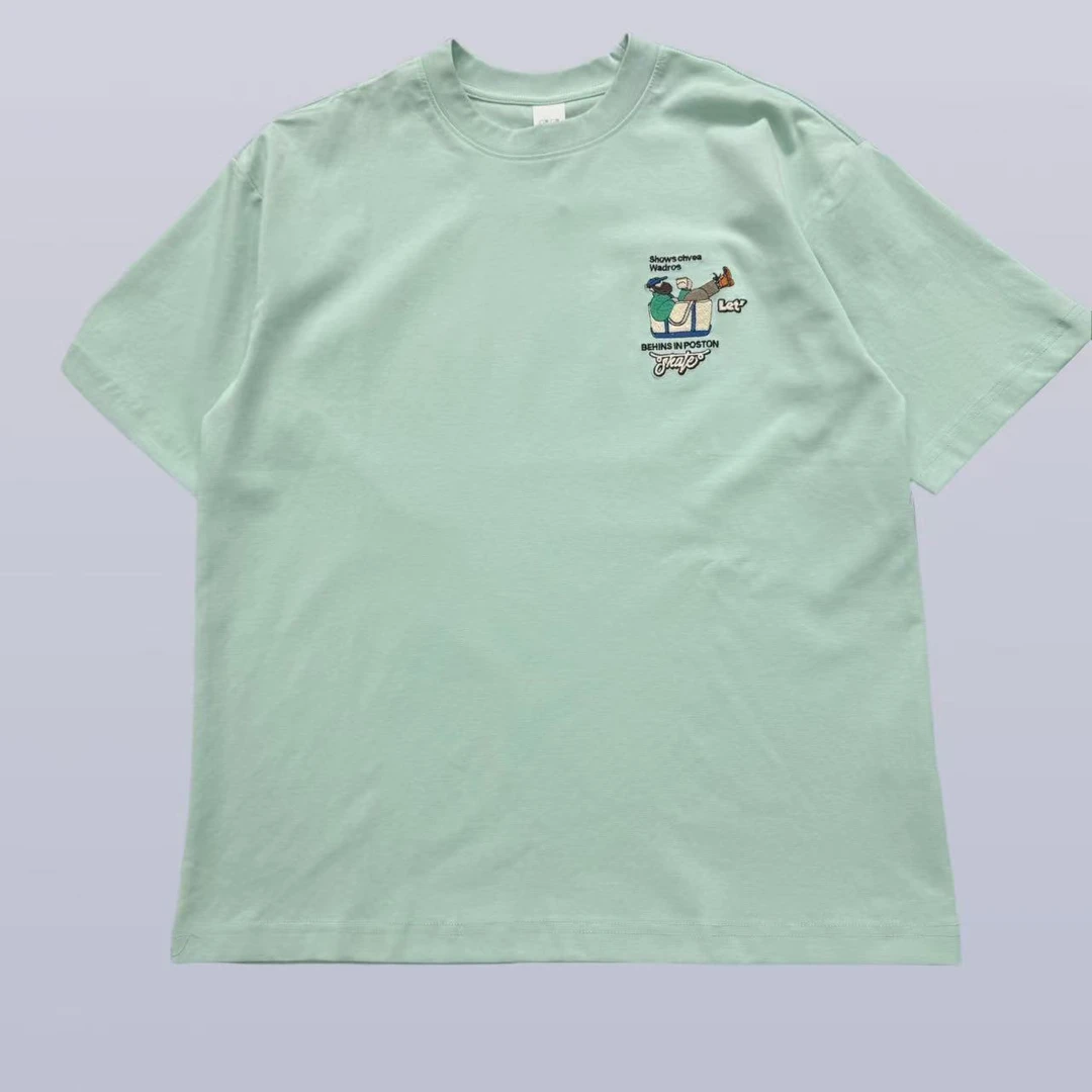 夏季情侣美式卡通短袖T恤彩色绣印百搭宽松上衣