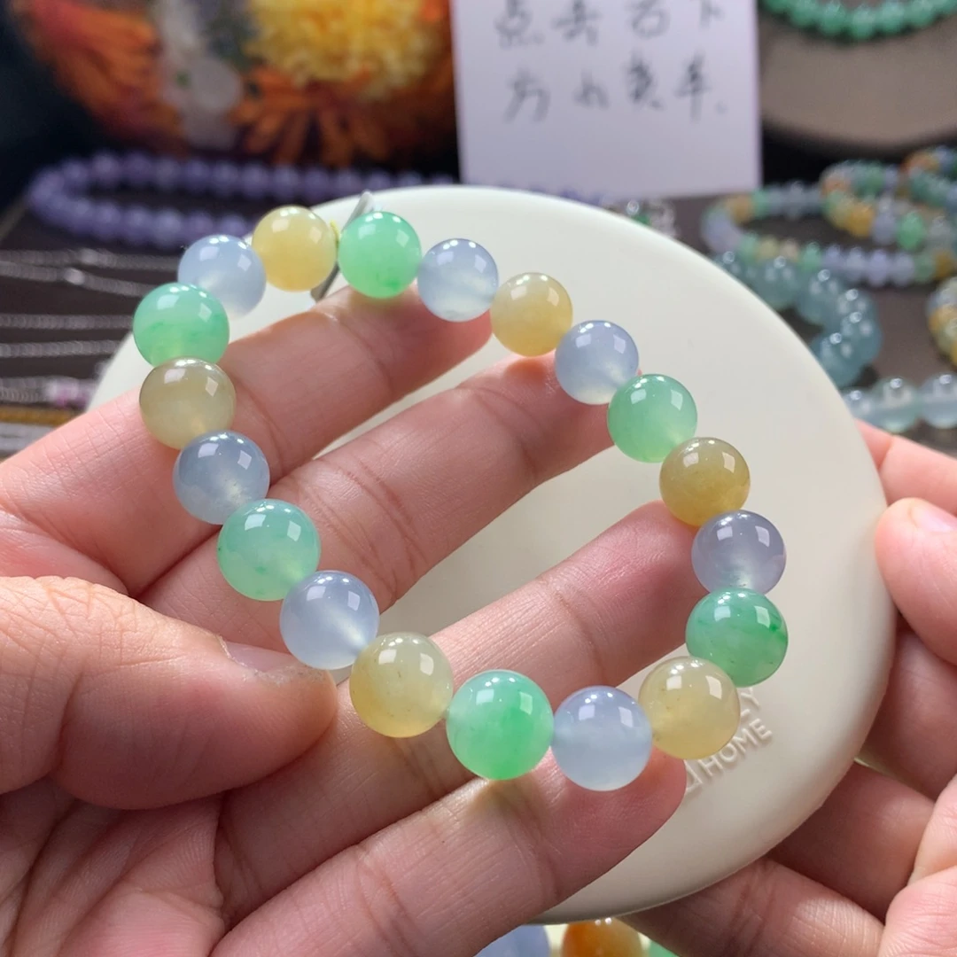 翡翠手链未镶嵌卡10 冰种福禄寿多宝