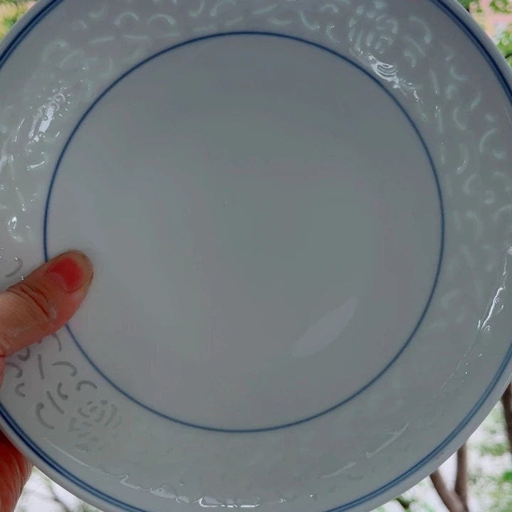 青花玲珑8寸窝盘满雕双福双线