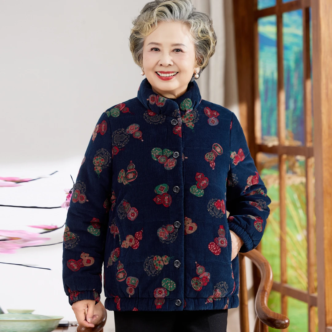 老年人冬装女加绒棉服外套奶奶冬季纯棉加厚棉袄老太太妈妈全棉衣