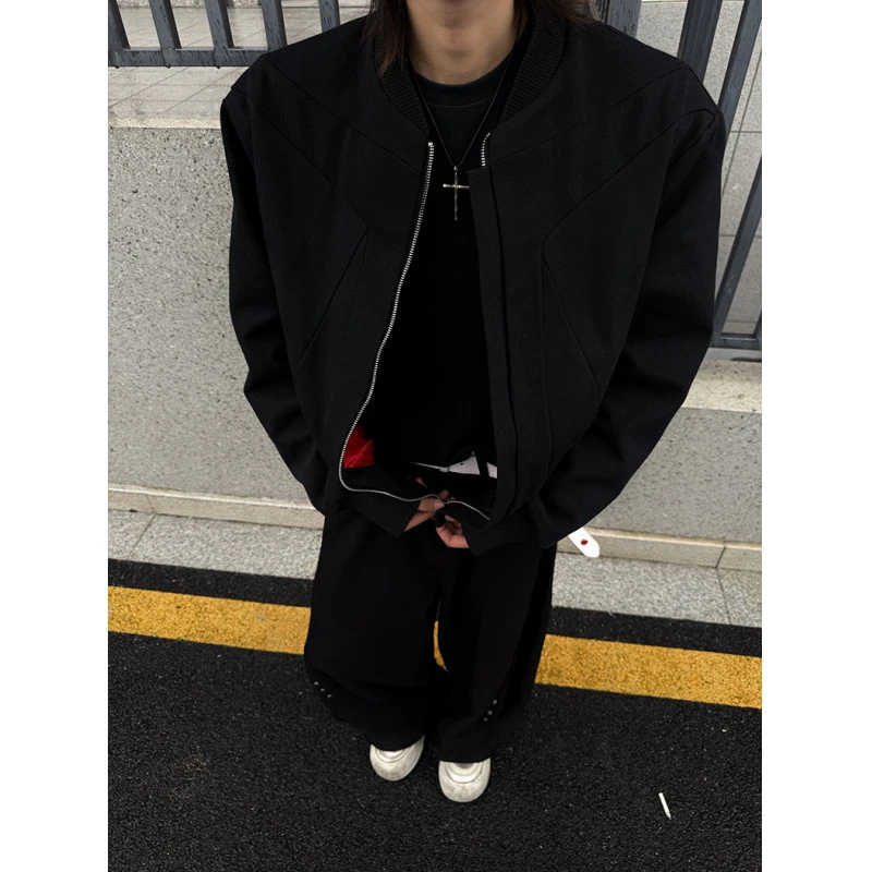 LIGGICC 重磅460g男款解构裁剪倒三角设计做旧水洗棉痞帅硬汉外套