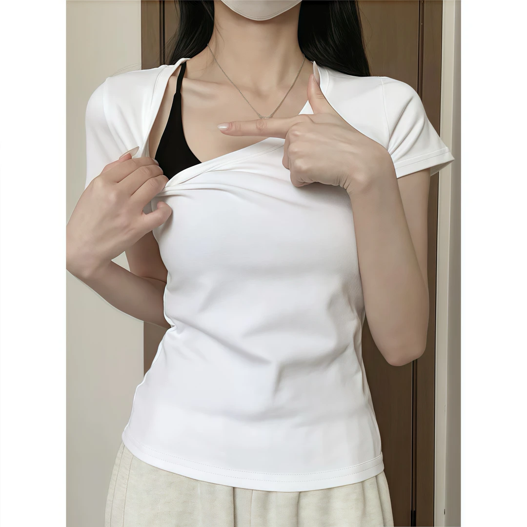 白色圆领短袖T恤女新款2025夏季纯棉圆领打底衫高级小众女装t恤