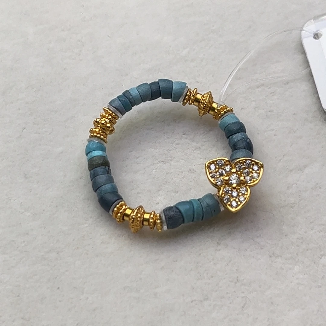 绿松石未镶嵌珠宝奇石雾霾蓝大肠戒圈