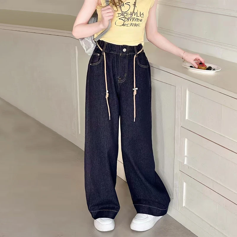 女童百搭春款牛仔裤2025新款洋气女中大童裤子中大童直筒阔腿裤潮