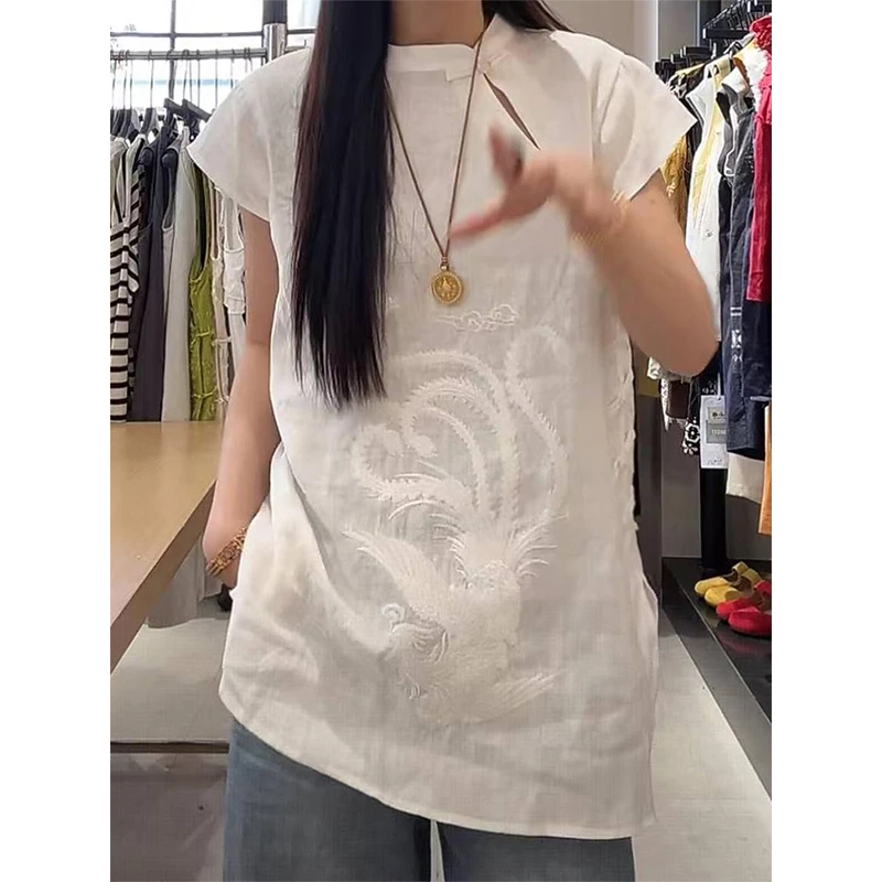 重工提花短袖新中式衬衫女夏季2025新款国风开叉改良旗袍唐装上衣