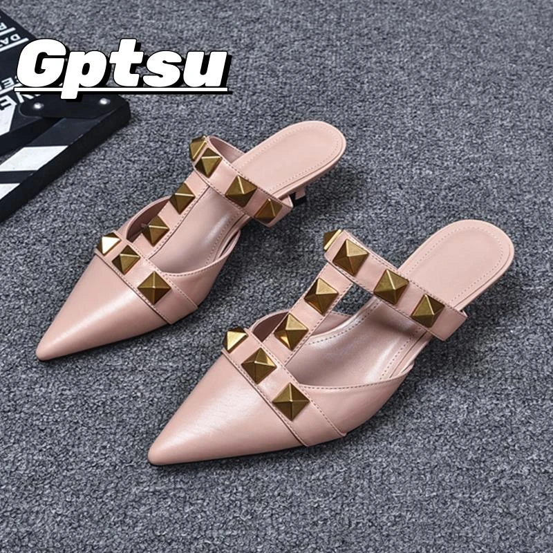 GPTSu女鞋春夏季新款法式时尚百搭尖头气质细跟铆钉外穿半拖鞋女