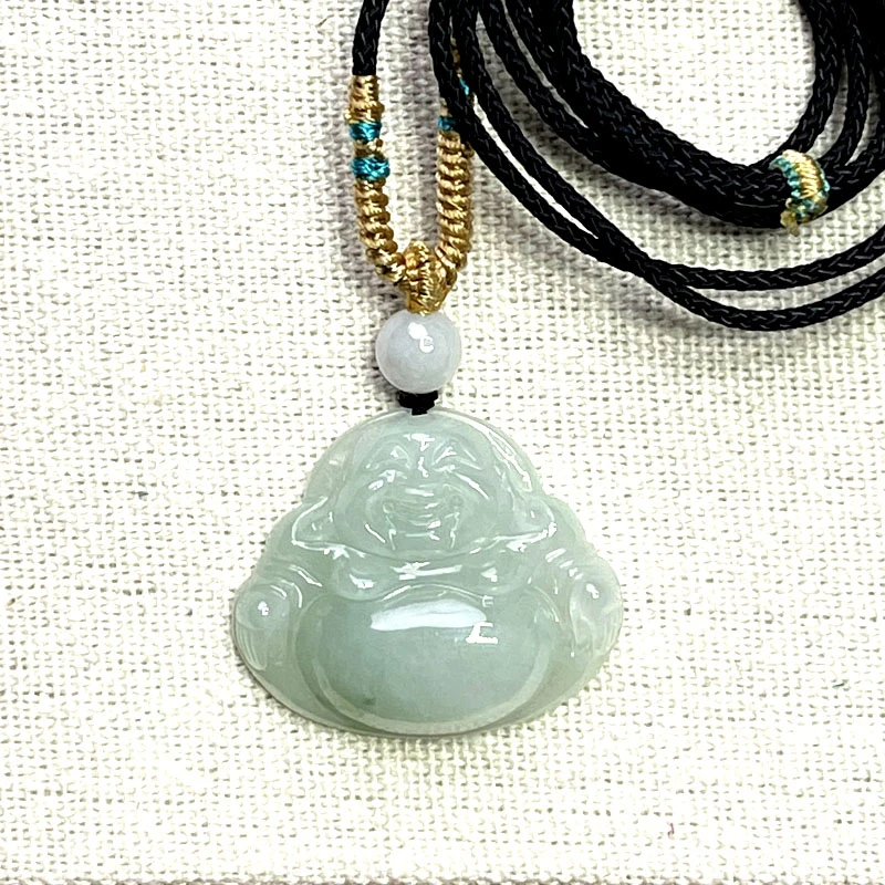 天然翡翠弥勒佛吊坠A货缅甸冰糯豆种佛公笑佛首饰