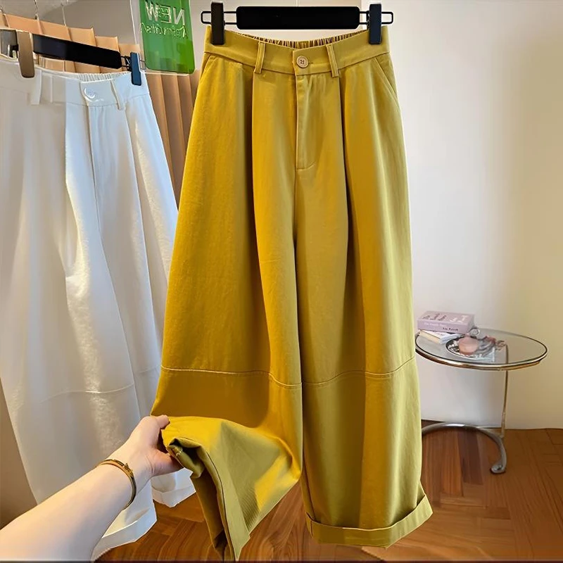 【纯棉100%面料】黄色九分阔腿裤女春夏季宽松显瘦气球裤休闲工装裤