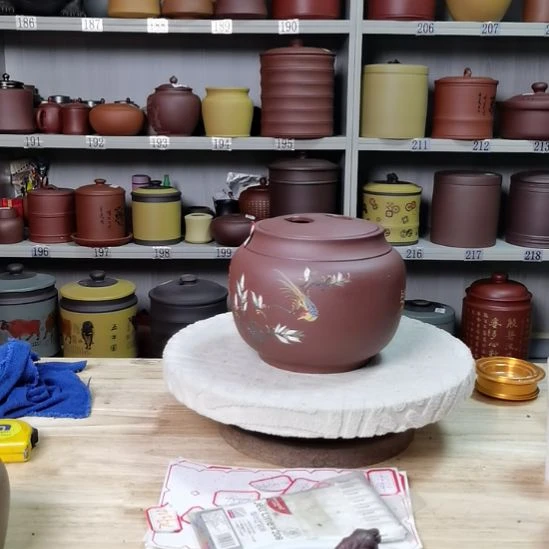 茶叶罐紫砂老紫泥牛鼻盖一斤装花鸟款9985