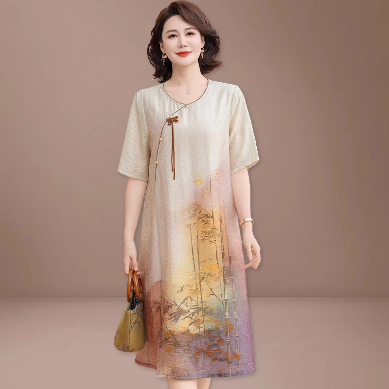 妈妈夏装2025新款连衣裙气质高贵中老年女夏季雪纺裙子新中式国风