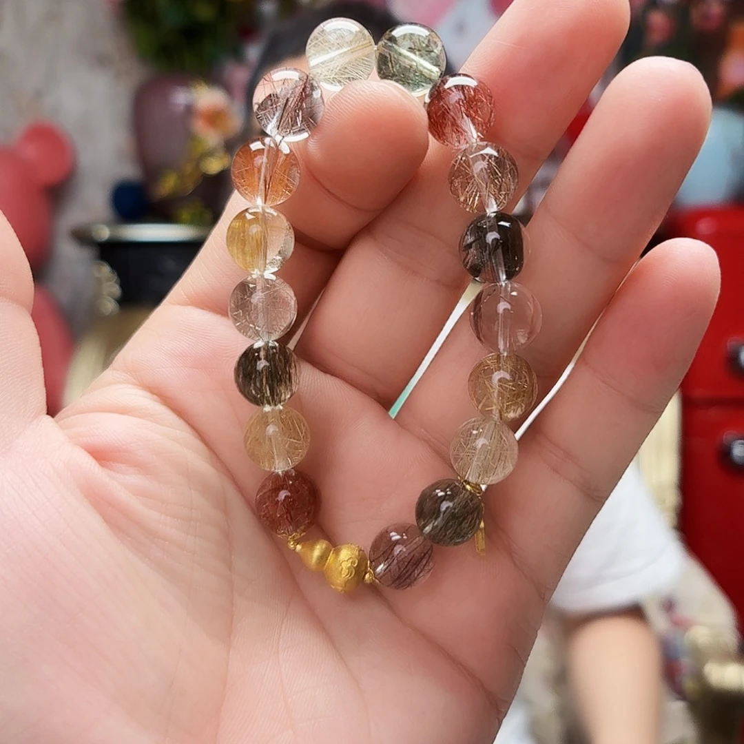 水晶手串18K金镶嵌10毫米