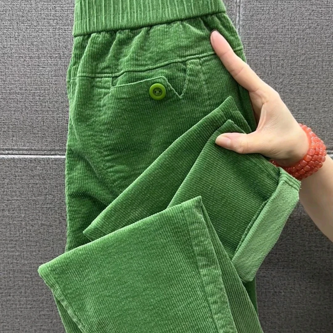 大码秋新款灯芯绒宽松高腰显瘦百搭女款哈伦松紧腰舒适休闲裤