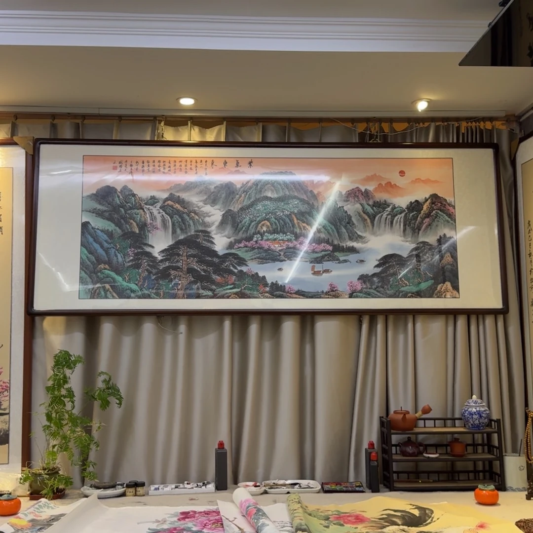 国画六尺紫气东来画框225×85