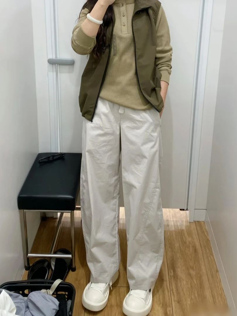 25春夏新款女款休闲廓形长裤户外工装女裤系腰弯刀镰刀裤