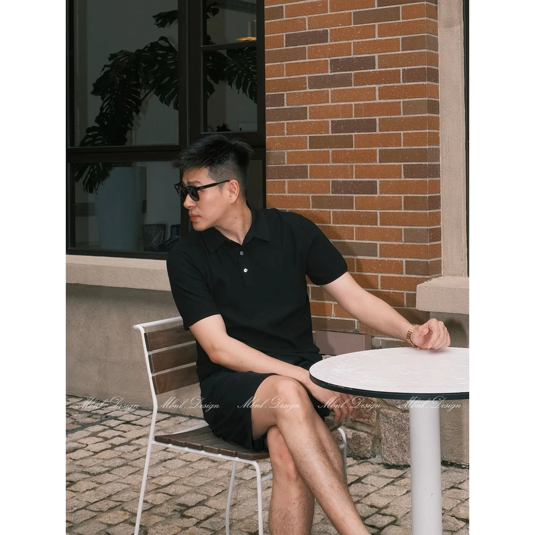 MBNL-F「真丝织物」秦磊男装桑蚕丝棉贝壳扣短袖POLO衫LL-WSY1065