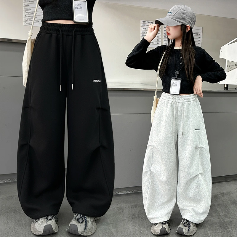 女童秋装休闲卫裤2025秋季新款女中大童6-12岁儿童时髦宽松弯刀裤