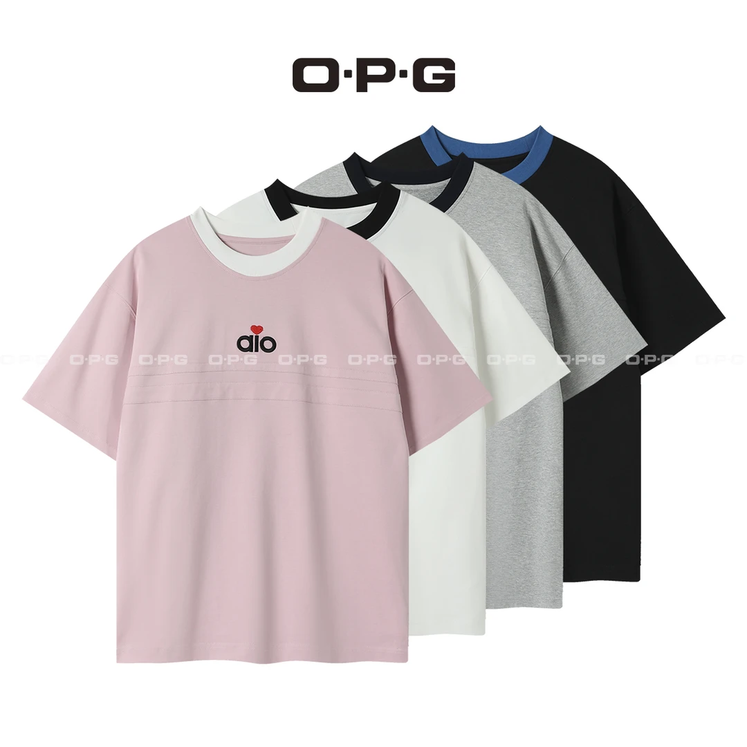 遥发服装【轻奢款撞色领口条纹LogoT恤】情侣夏季时尚休闲短袖3026