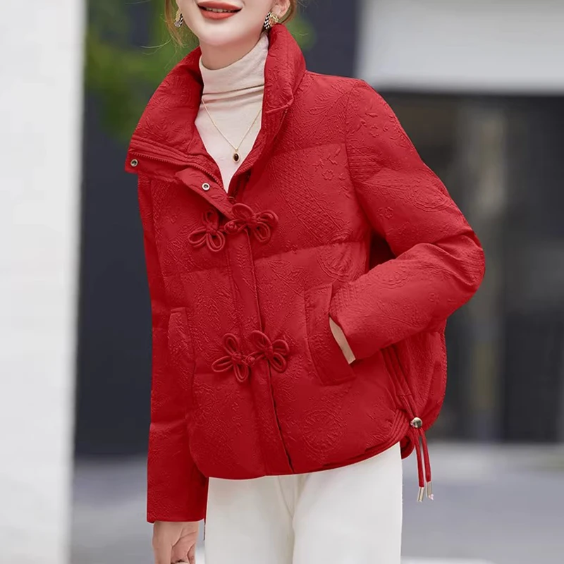 棉服女短款2025新款冬季小个子羽绒棉衣棉袄妈妈小款时尚红色外套