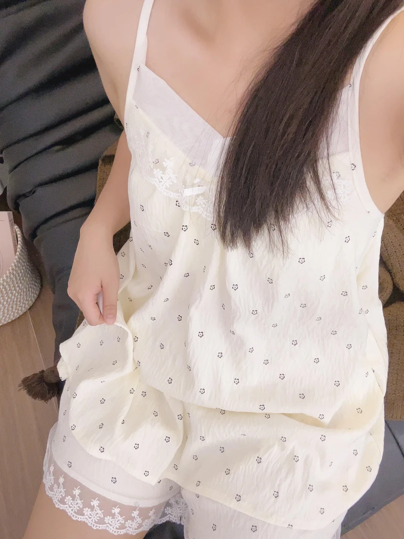 吊带睡衣女夏季新款云朵棉带胸垫薄款甜美可爱蕾丝吊带家居服套装