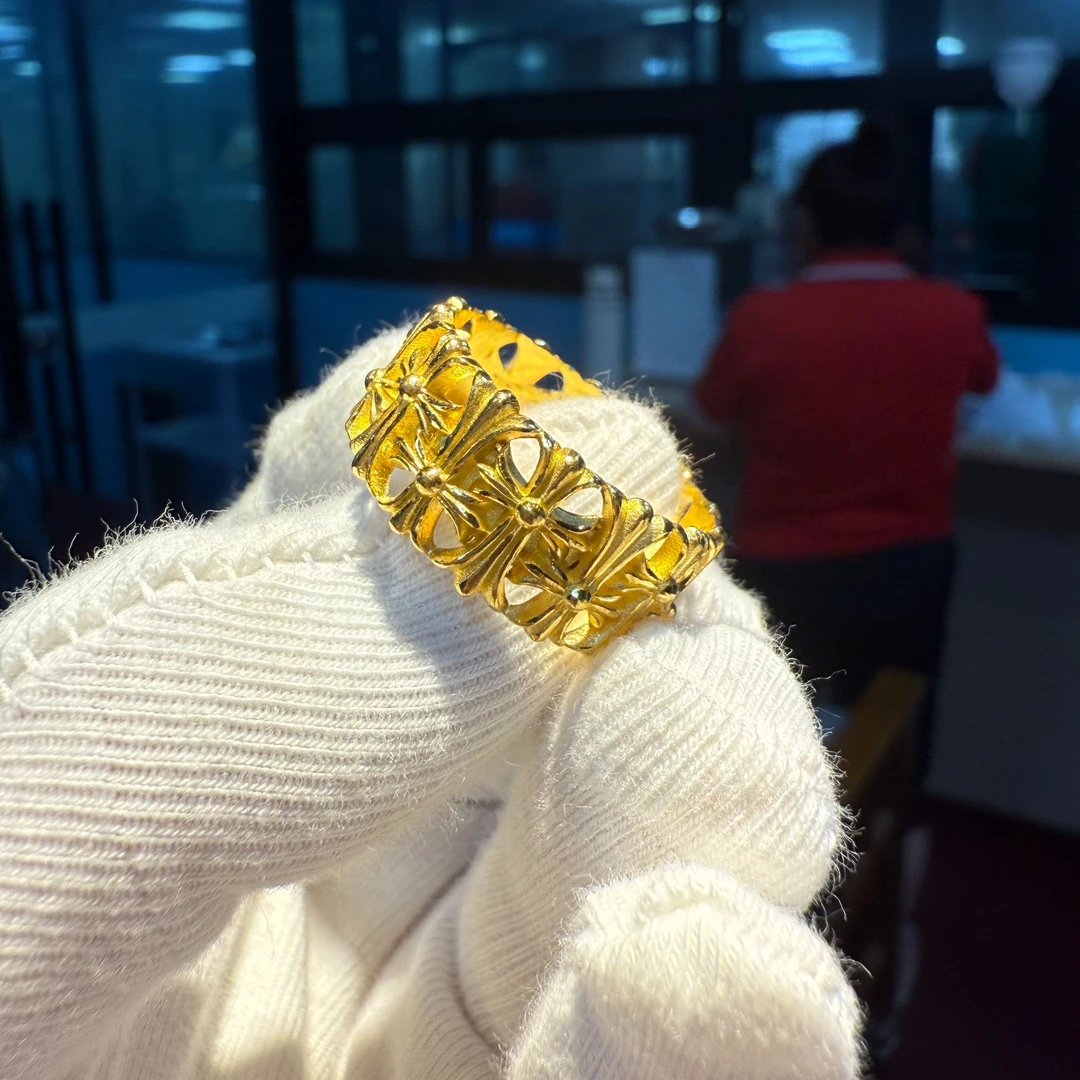 金禧沣足金9999十字宽面克罗心戒指可定制(下单前联系客服)