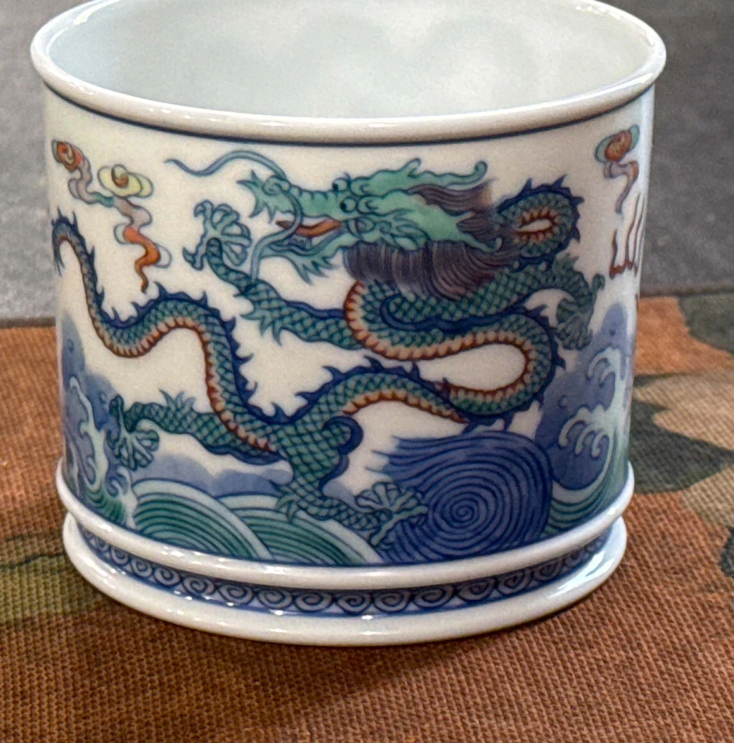 珽珽茶器【涂杏花】斗彩双龙出海容天杯 瓷器茶周边
