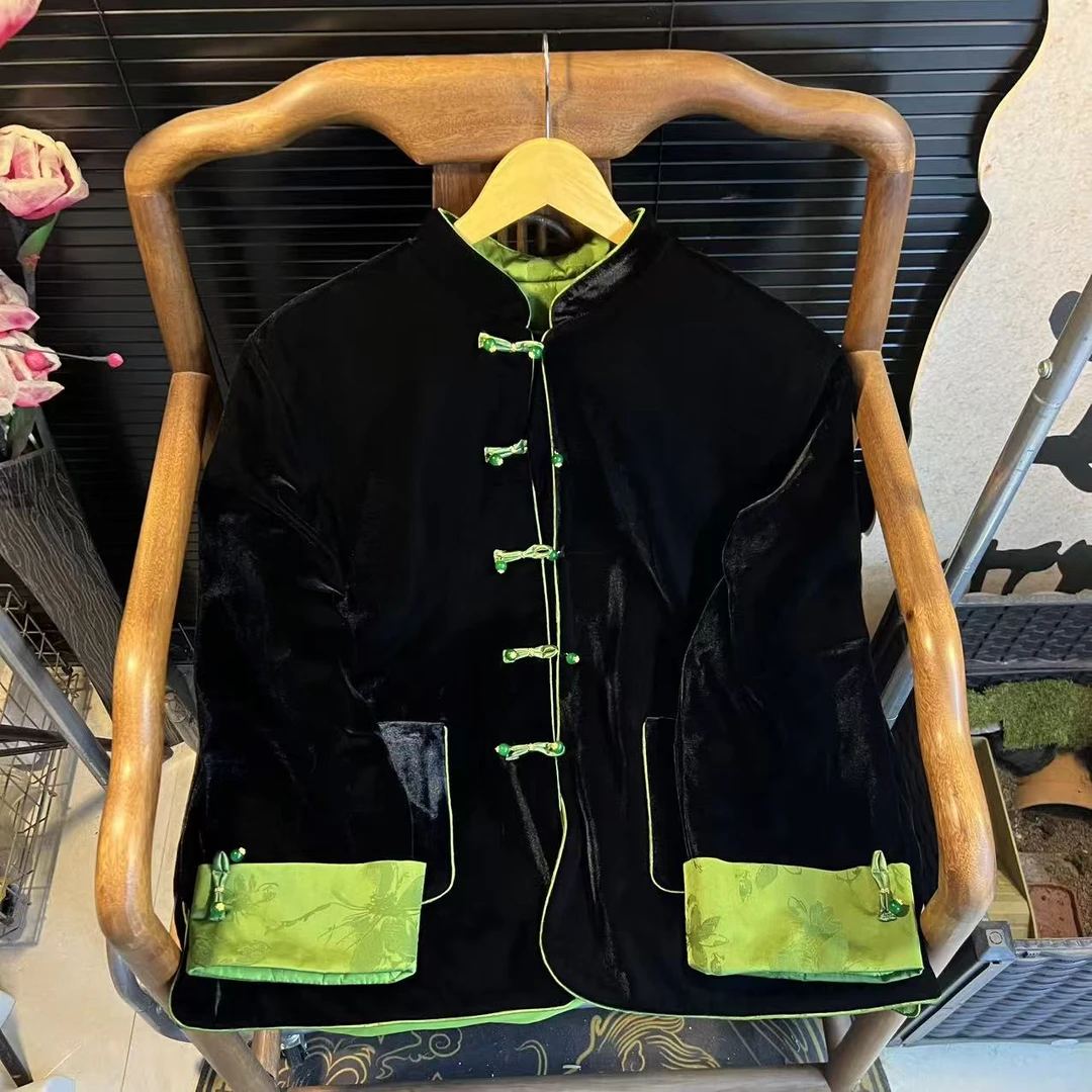 猫家YZM新中式国风秋季新款重工设计直襟立领提花外套