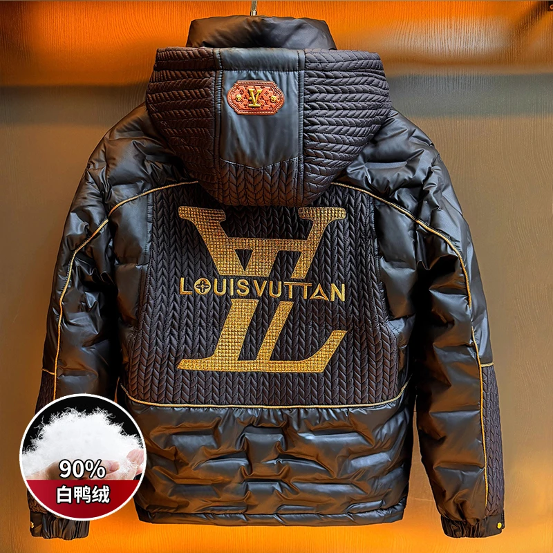 NENMIHONCHE/内米霍切欧货男高端拼接麦穗刺绣连帽羽绒服冬季外套