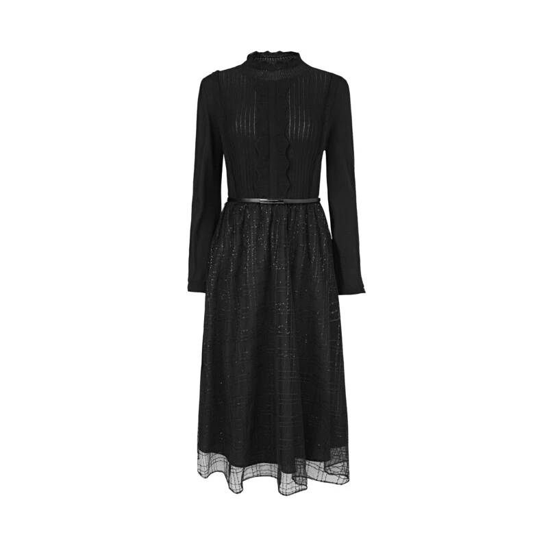 S·DEER圣迪奥女士时尚设计师蕾丝气质百搭黑色连衣裙S241Z1209