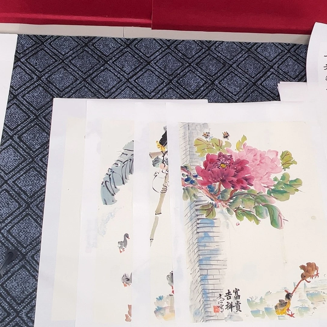 西***子国画赵忠良老师四尺三开花鸟作品旭4