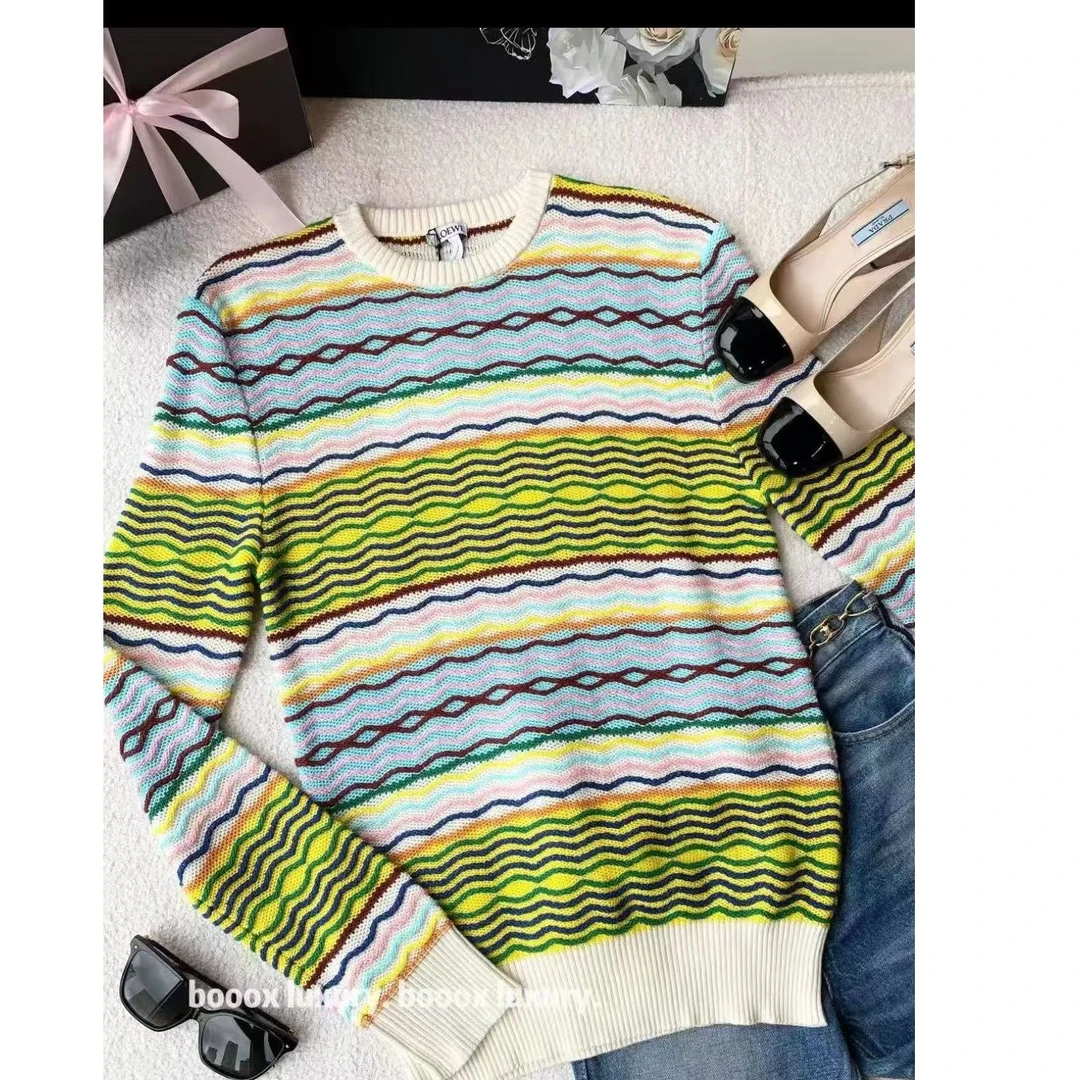 未使用 LOEWE/罗意威 彩色条纹针织毛衣/S
