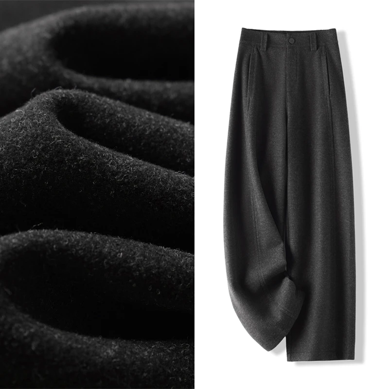 XINXIN加厚加绒弯刀裤女秋冬2025新款毛呢高腰香蕉裤阔腿裤