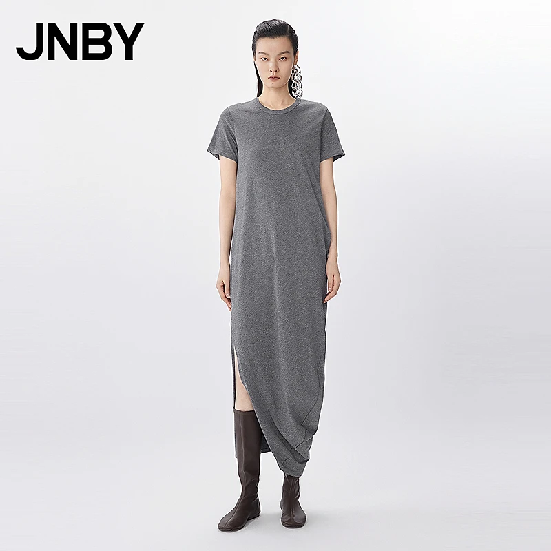 JNBY/江南布衣春夏连衣裙女短袖侧开叉中长款直筒裙通勤5P5G12320