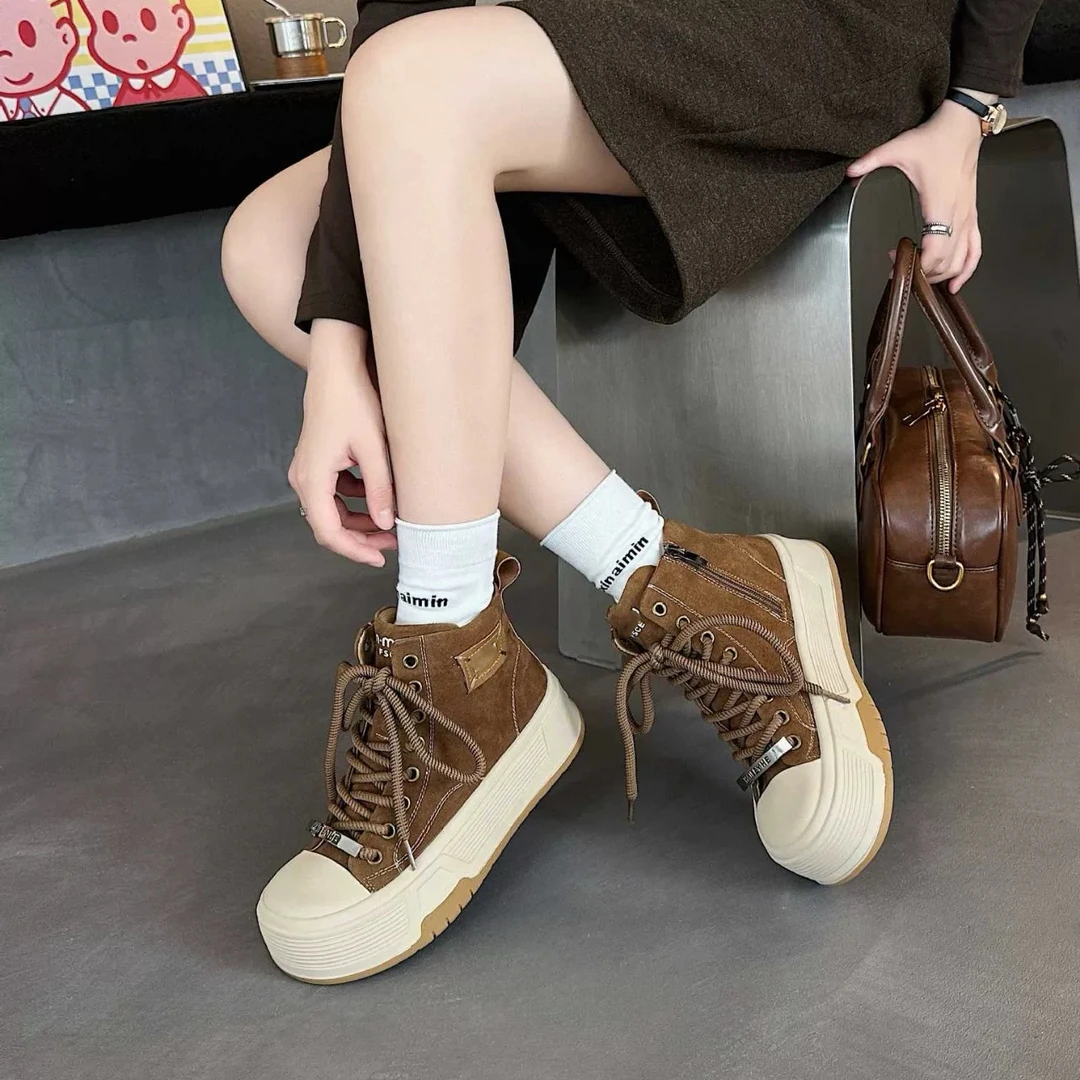 SUSU系带高帮鞋新款厚底增高休闲鞋复古百搭松糕板鞋3876-06四左4