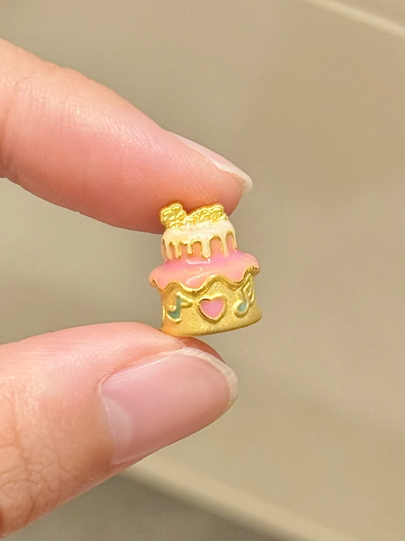 贝贝黄金 足金999 生日快乐蛋糕 粉色 珐琅彩 转运珠 101