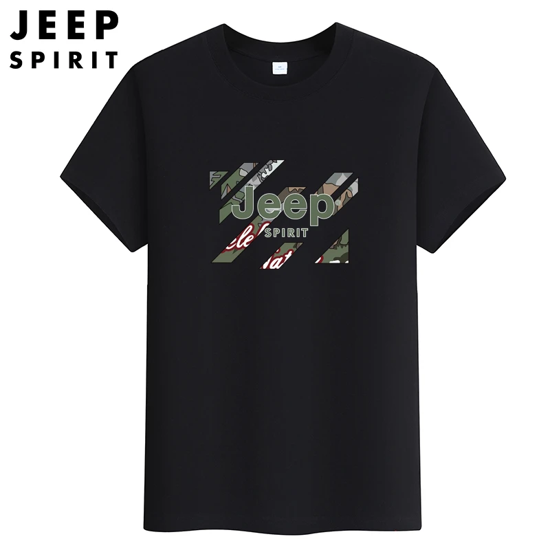 JEEPSPIRIT吉普短袖T恤男迷彩印花纯棉体恤宽松大码夏季圆领半袖